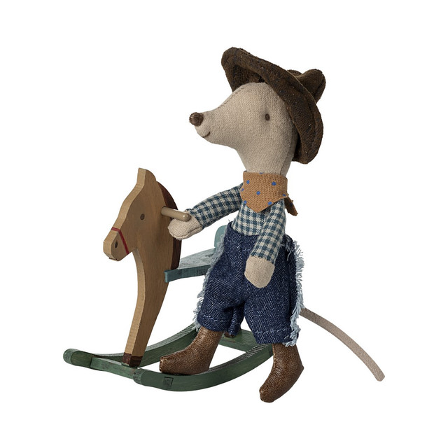 Maileg Little Brother Cowboy Mouse on Rocking Horse, free shipping available, Active Baby Vancouver Maileg Little Brother Cowboy Mouse on Rocking Horse, free shipping available, Active Baby Vancouver
