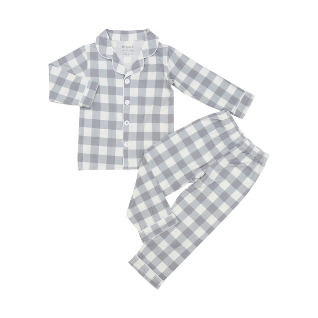 Kids Classic Long Sleeve PJ Set - Denim Plaid