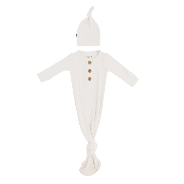 Kyte Baby Ribbed Knotted Gown with Hat Set - Oat Kyte Baby Ribbed Knotted Gown with Hat Set - Oat