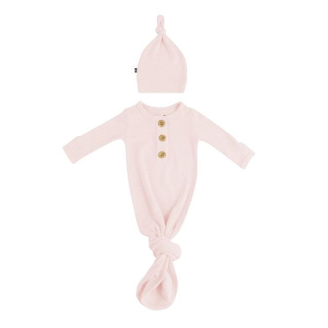 Kyte Baby Ribbed Knotted Gown with Hat Set - Blush Kyte Baby Ribbed Knotted Gown with Hat Set - Blush