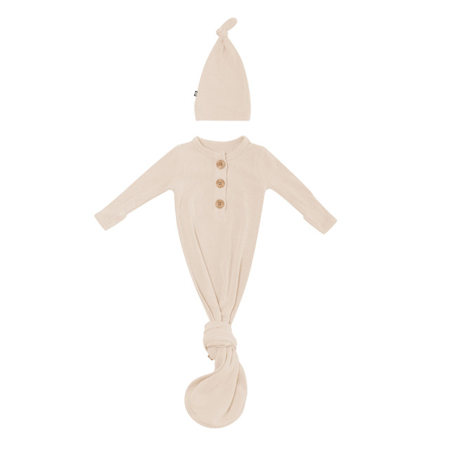 Kyte Baby Ribbed Knotted Gown with Hat Set - Bisque Kyte Baby Ribbed Knotted Gown with Hat Set - Bisque