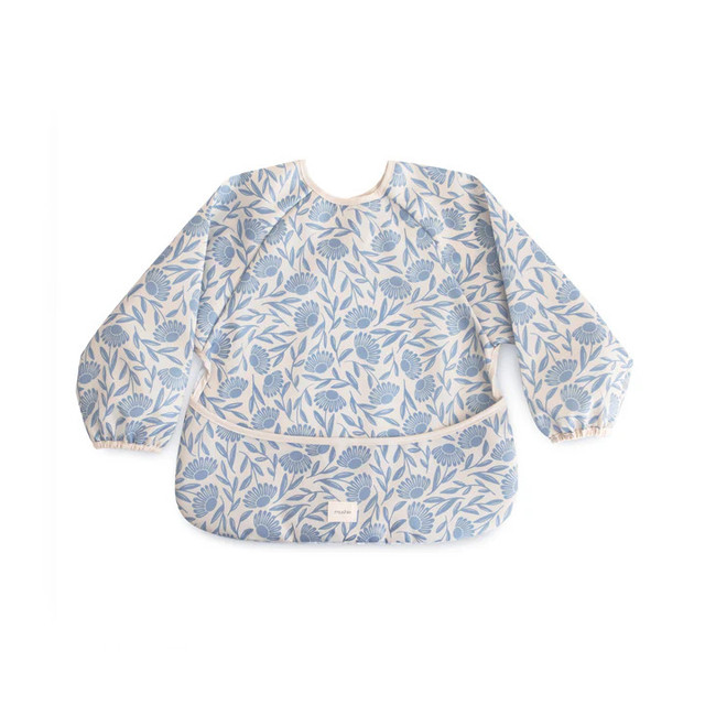Mushie Long Sleeve Bib - Blue Flowers Mushie Long Sleeve Bib - Blue Flowers