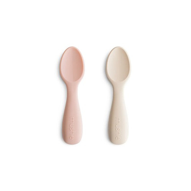 Mushie Silicone Toddler Starter Spoons 2 Pack - Blush/Shifting Sand Mushie Silicone Toddler Starter Spoons 2 Pack - Blush/Shifting Sand