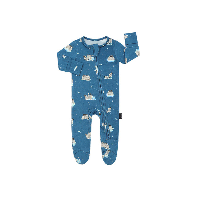 Footed Zipper Sleeper - Penguins (Night Sky)