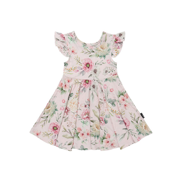 Ruffled Sleeves Twirl Dress - Floral Bliss