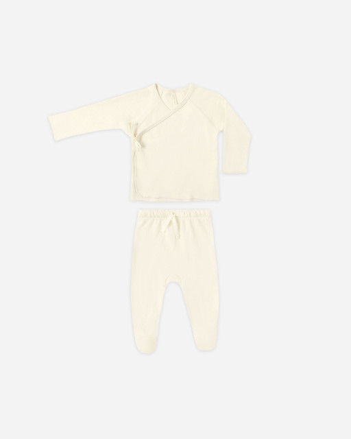 Quincy Mae Wrap Top + Footed Pant Set - Ivory