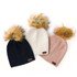 Kids Beanie with faux fur pompom - White (2-8yr)