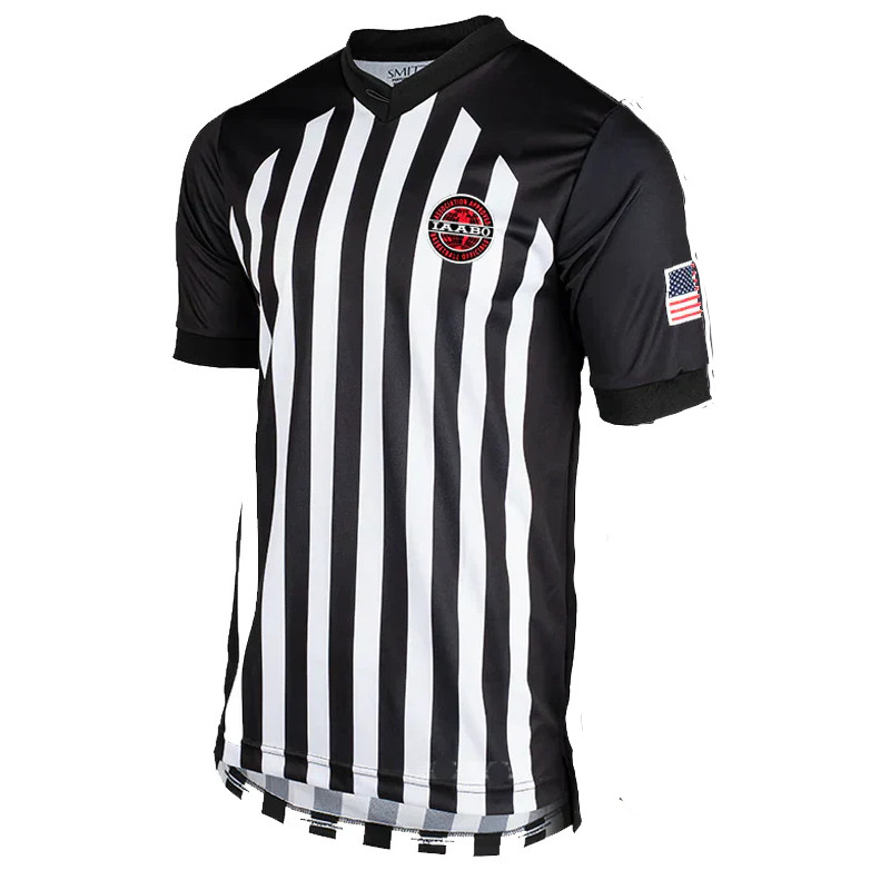 IAABO Board 4 Black & White Body Flex Basketball Referee Shirt