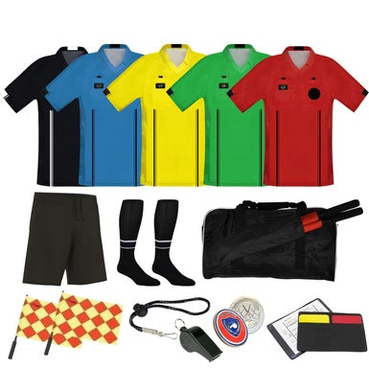 Referee Store | 11 PC Pro Soccer Referee Set (Short or Long Sleeve) Black & White Adult Medium