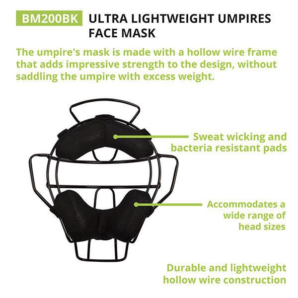 Lightweight Baseball Umpire Face Mask (Black)