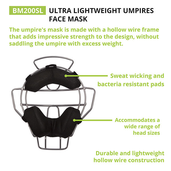 Lightweight Baseball Umpire Face Mask (Silver)