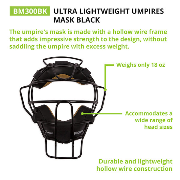 Lightweight PRO Baseball Umpire Face Mask (Black)