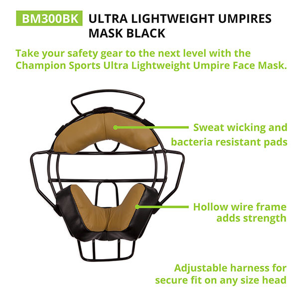 Lightweight PRO Baseball Umpire Face Mask (Black)