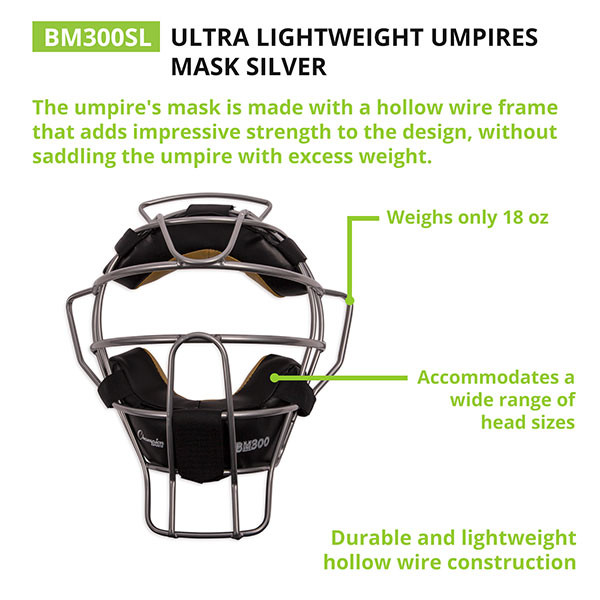 Lightweight PRO Baseball Umpire Face Mask (Silver)
