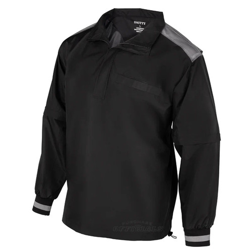 Smitty MLB Convertible 1/2-Zip Pullover Umpire Jacket (Black/Gray Accents)-long sleeve and fron