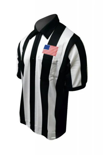 Honig's 2.25" Striped Short Sleeve Football/Lacrosse Referee Shirt w/Sublimated American Flag On Left Chest 