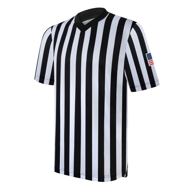 United Attire Black & White Basketball Referee Shirt with USA Flag