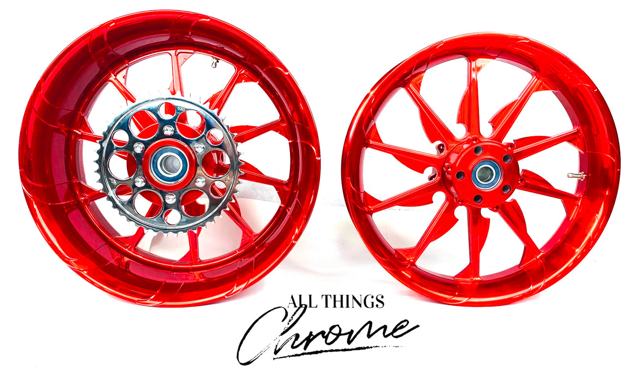 STOCK SIZE SOLID CANDY RED TORNADO WHEELS 12-20 KAWASAKI