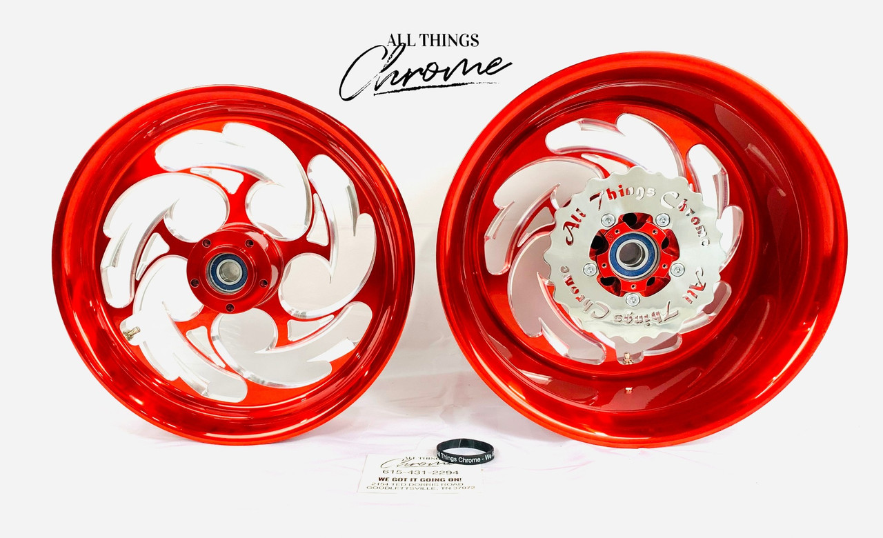 。 330 FAT TIRE CANDY RED CONTRAST SHREDDER WHEELS 2000-2005 KAWASAKI