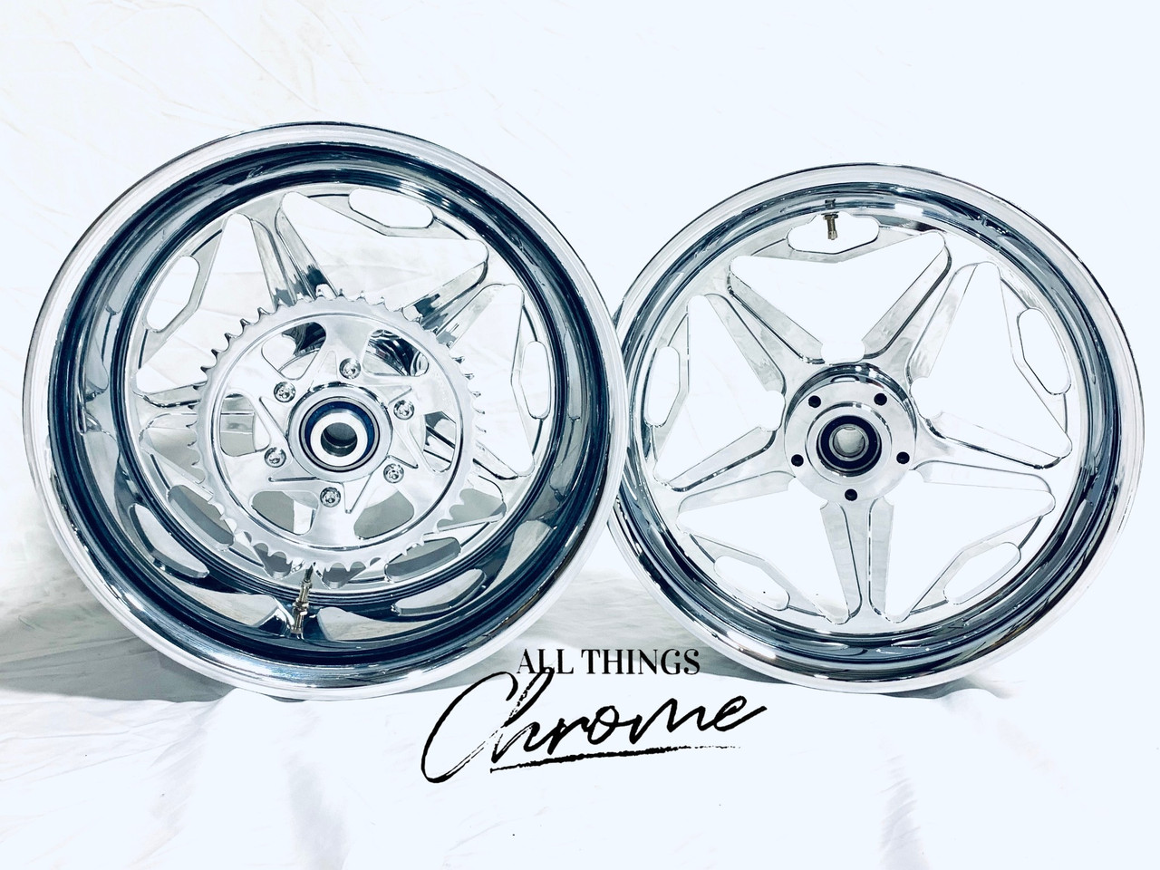 NINJA STOCK SIZE CHROME SPEED STAR WHEELS 2012-2020 KAWASAKI NINJA NINJA STOCK SIZE CHROME SPEED STAR WHEELS 2012-2020 KAWASAKI NINJA