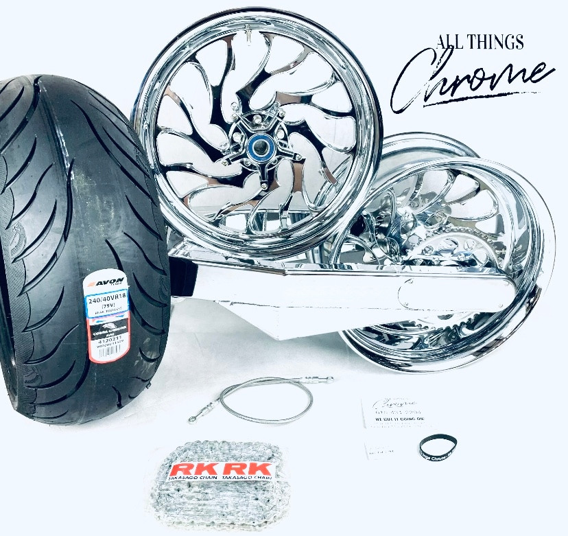 240 CHROME FAT TIRE KIT w/ HELLIAN WHEELS 2004-2010 KAWASAKI NINJA