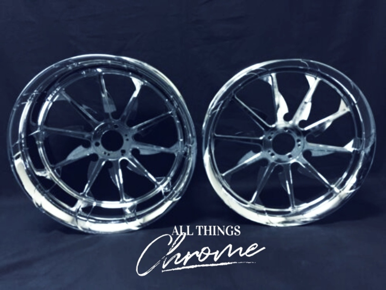A NINJA STOCK SIZE CHROME TORNADO WHEELS 2000-2005 KAWASAKI