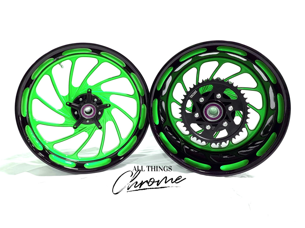 NINJA 360 FAT TIRE BLACK & CANDY GREEN TURBO WHEELS 10-15 KAWASAKI