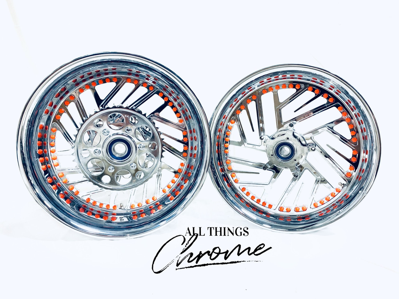 S NINJA 330 FAT TIRE CHROME TWIST IT WHEELS ORANGE RIVETS 00-05