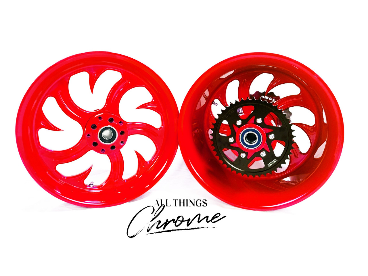 NINJA 360 FAT TIRE CANDY RED SHARK TOOTH WHEELS 04-10 KAWASAKI