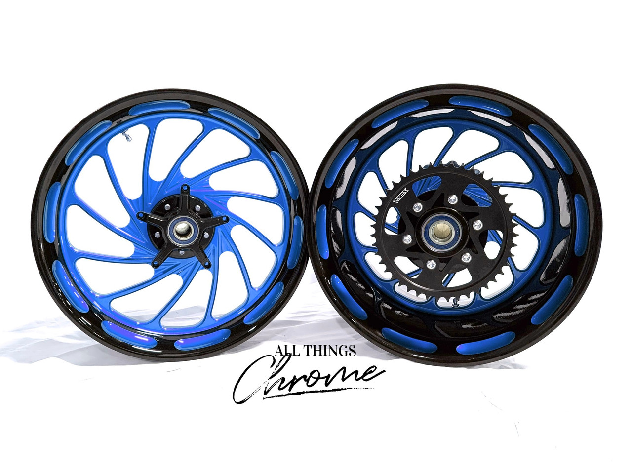 a NINJA 330 FAT TIRE BLACK & CANDY BLUE TURBO WHEELS 04-10 KAWASAKI