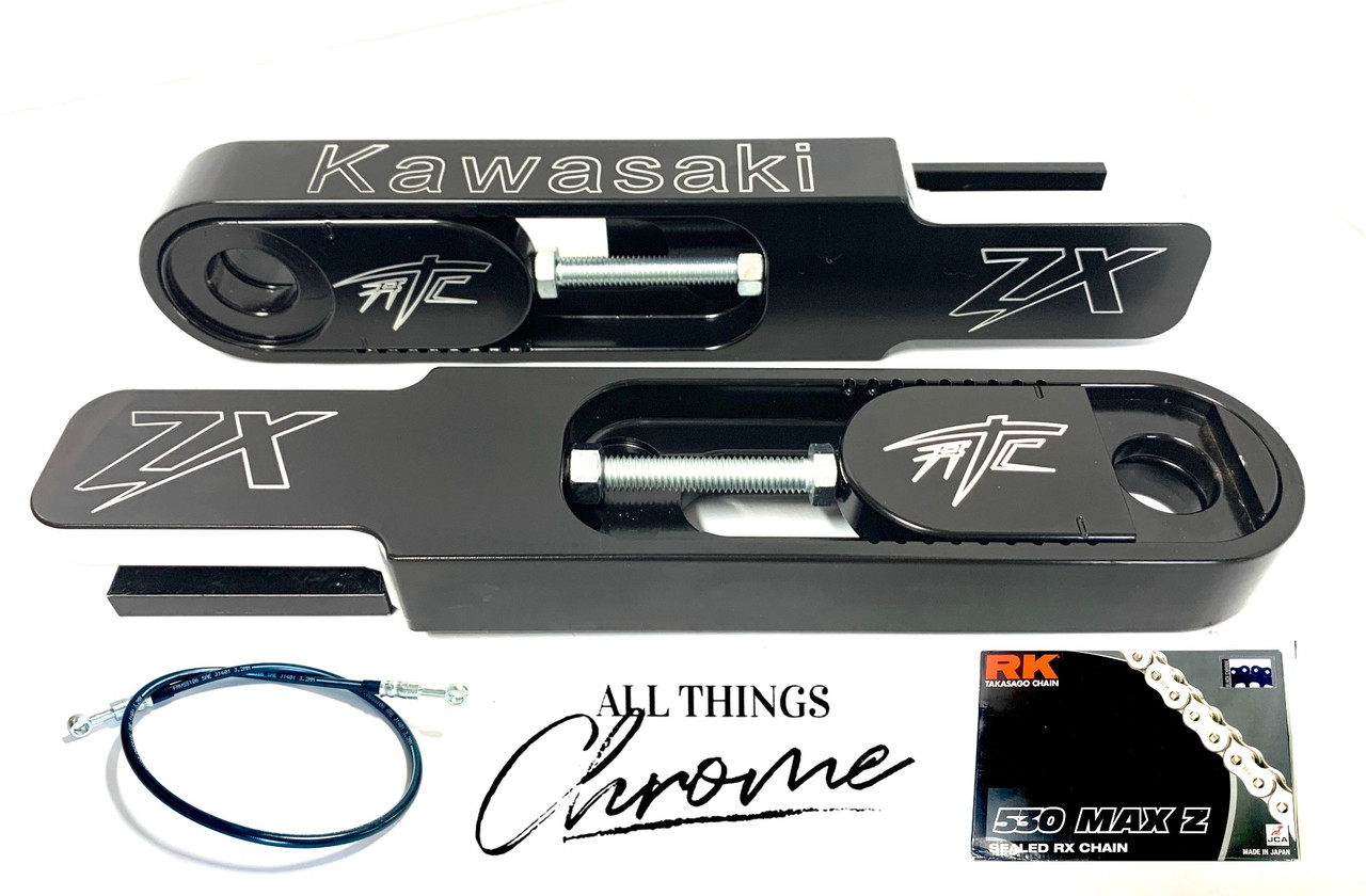 BLACK CONTRAST SWINGARM EXTENSIONS, BRAKE LINE & CHAIN 2010