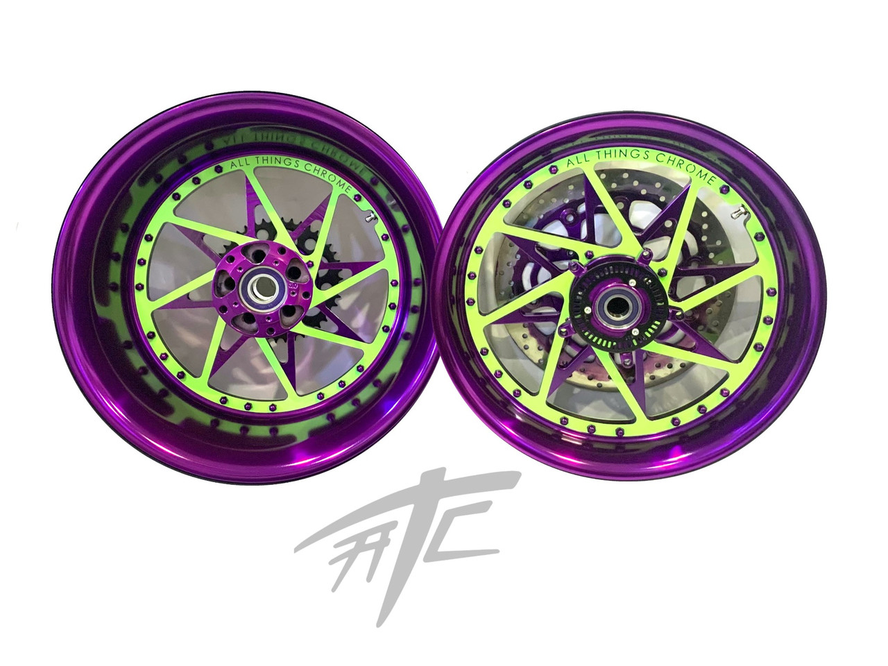 ZX-14 330 FAT TIRE PURPLE/NEON GREEN SWITCHBACK WHEELS 06-11 NINJA