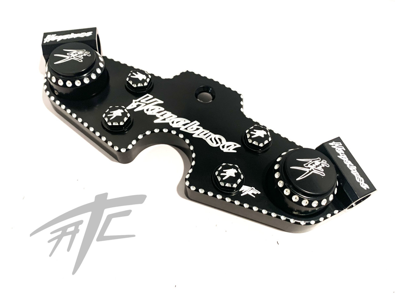 パーツ hatsu HAYABUSA BLACK TRIPLE TREE/BOLT CAPS/FORK CAPS PKG 08-12 SUZUKI