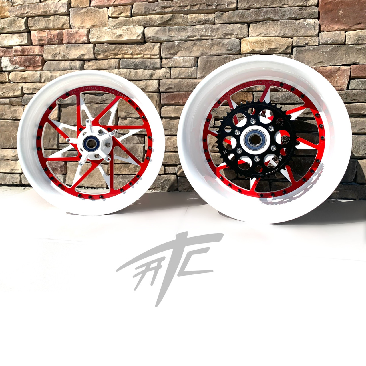 NINJA 300 FAT TIRE WHITE & RED SWITCHBACK WHEELS 00-05 KAWASAKI