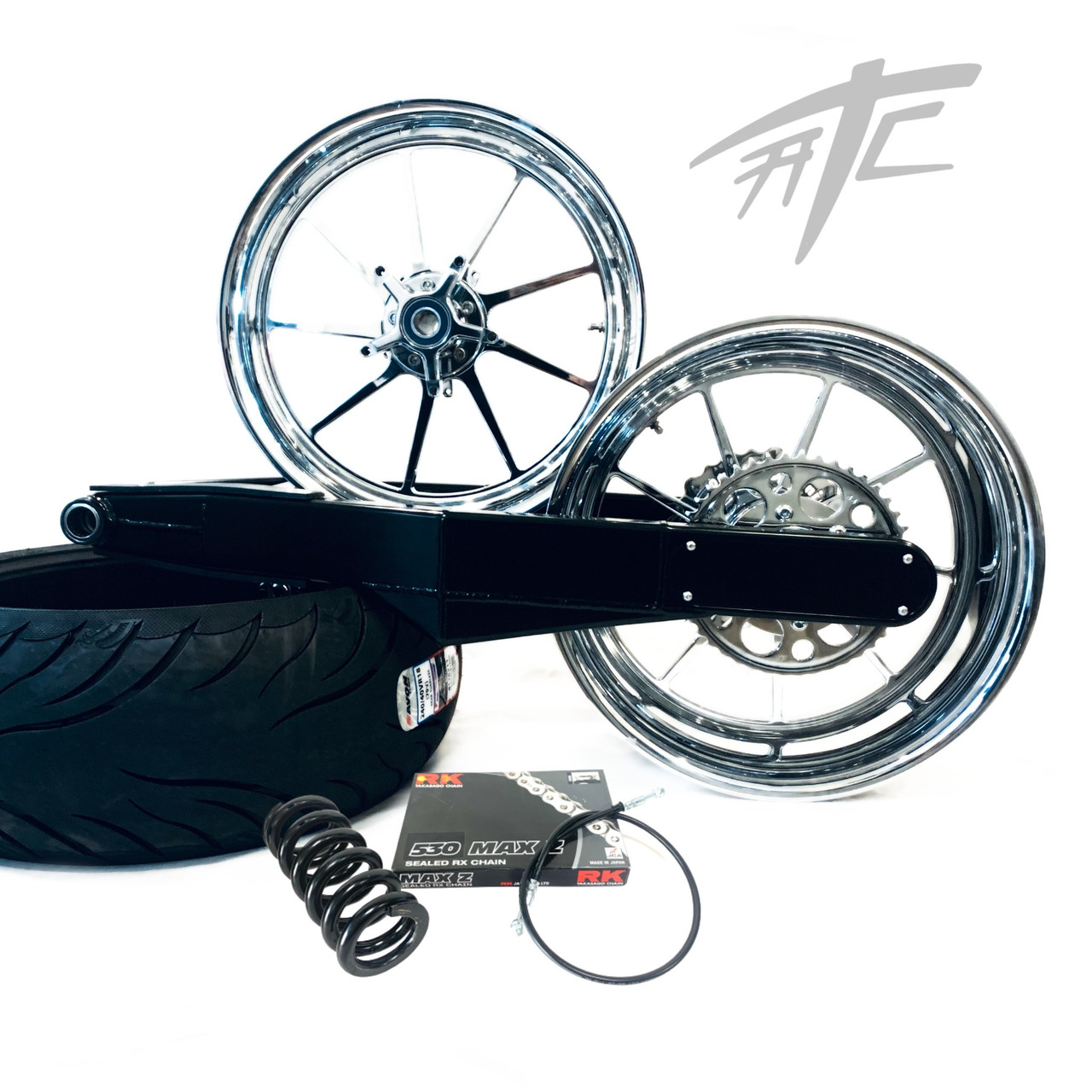 NINJA 240 FAT TIRE KIT CHROME OMNI WHEEL BLACK ARM 04-15 KAWASAKI