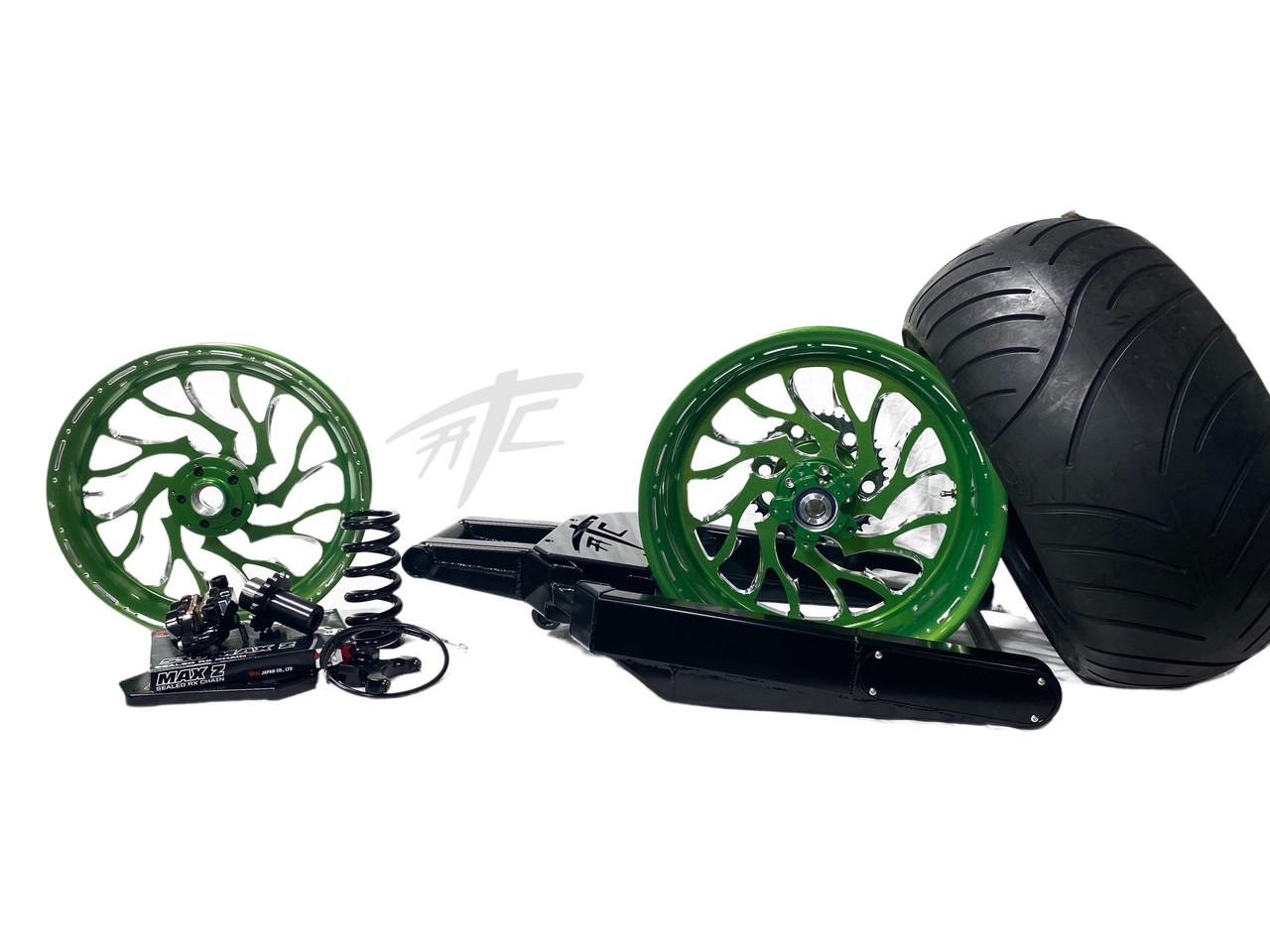 KAWASAKI 300 OSD FAT TIRE KIT ILLUSION GREEN HELLIAN WHEELS 04-15