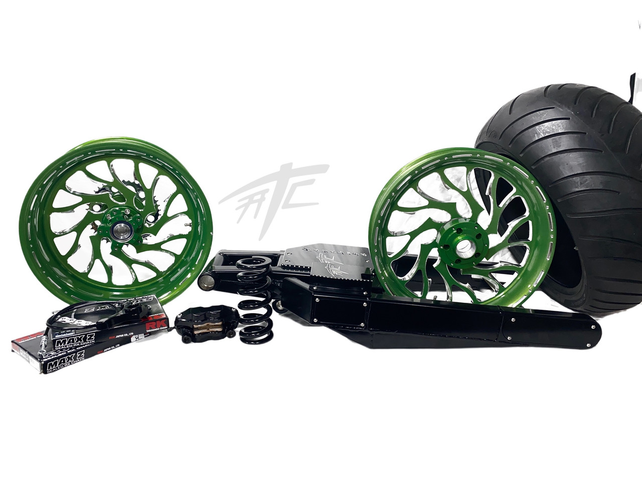 yuu NINJA 360 STEALTH FAT TIRE KIT ILLUSION GREEN HELLIAN WHEEL 12-20