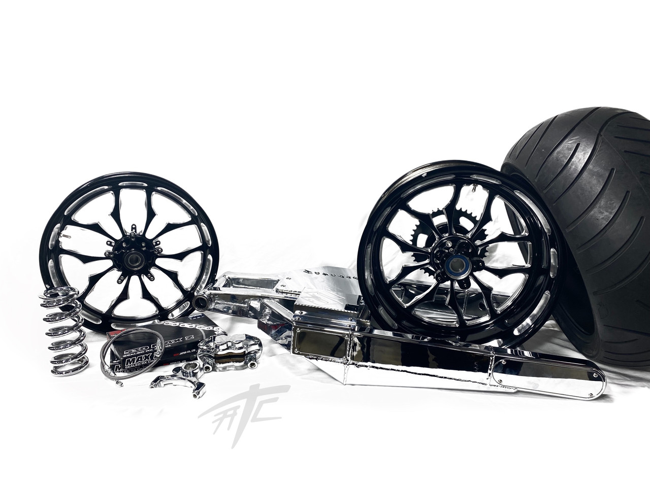 360 CHROME FAT TIRE KIT BLACK CONTRAST RECLUSE WHEELS 12-20