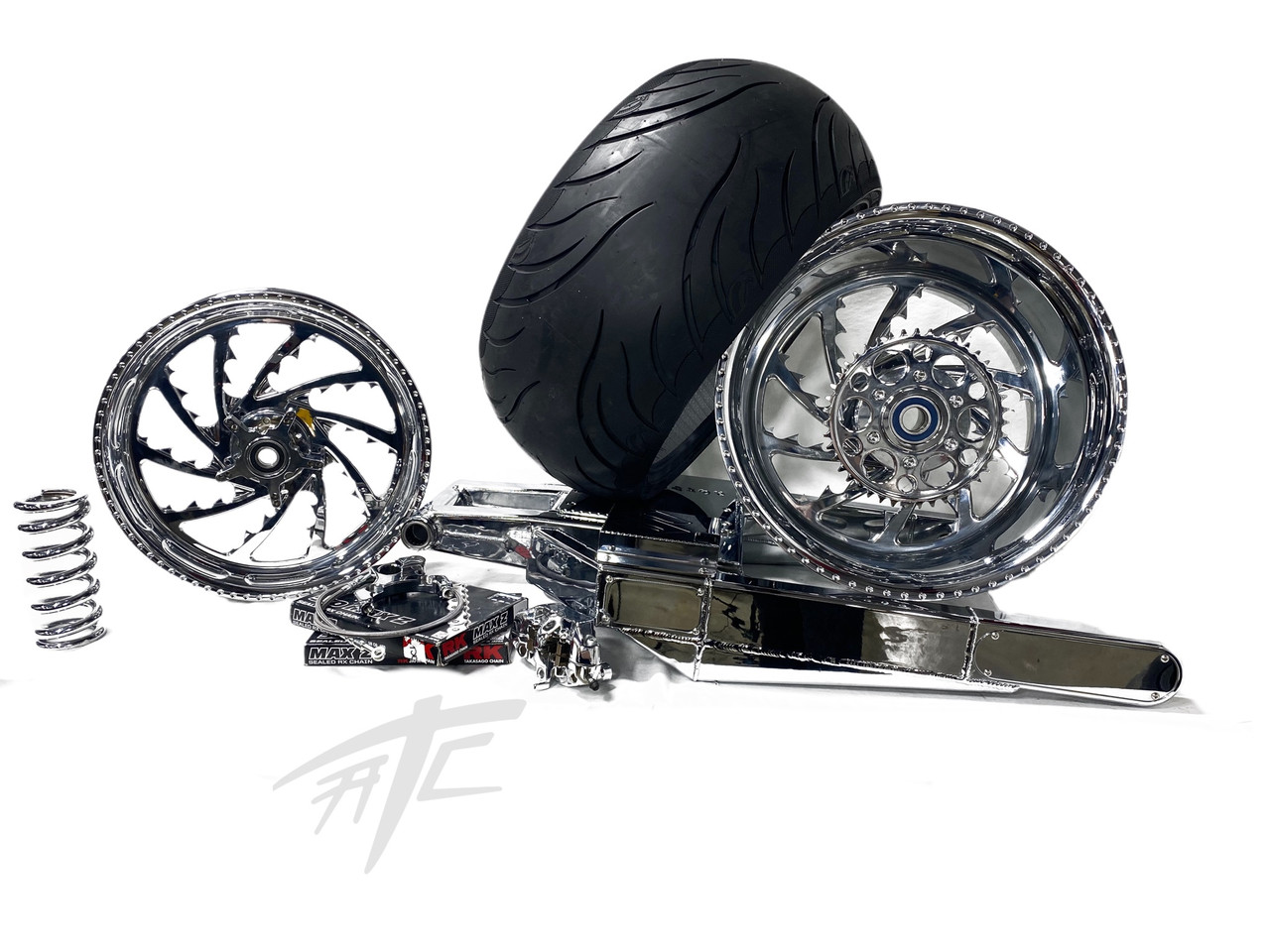 NINJA 300 CHROME FAT TIRE KIT CHROME PIRANHA WHEELS 06-11 KAWASAKI