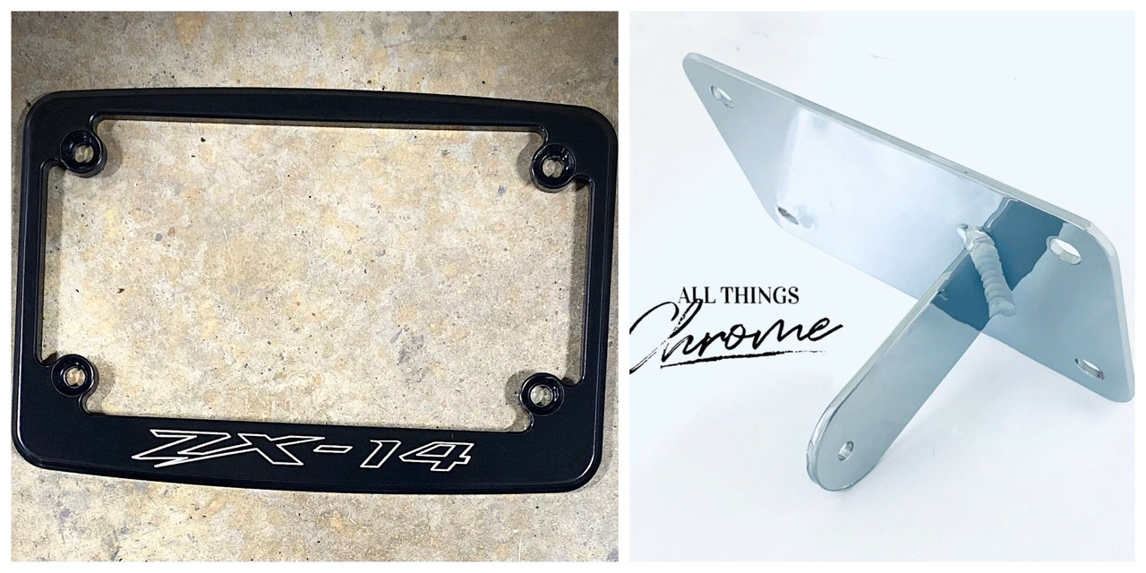 BLACK CONTRAST LICENSE PLATE FRAME & CHROME PEG TAG BRACKET 06-22