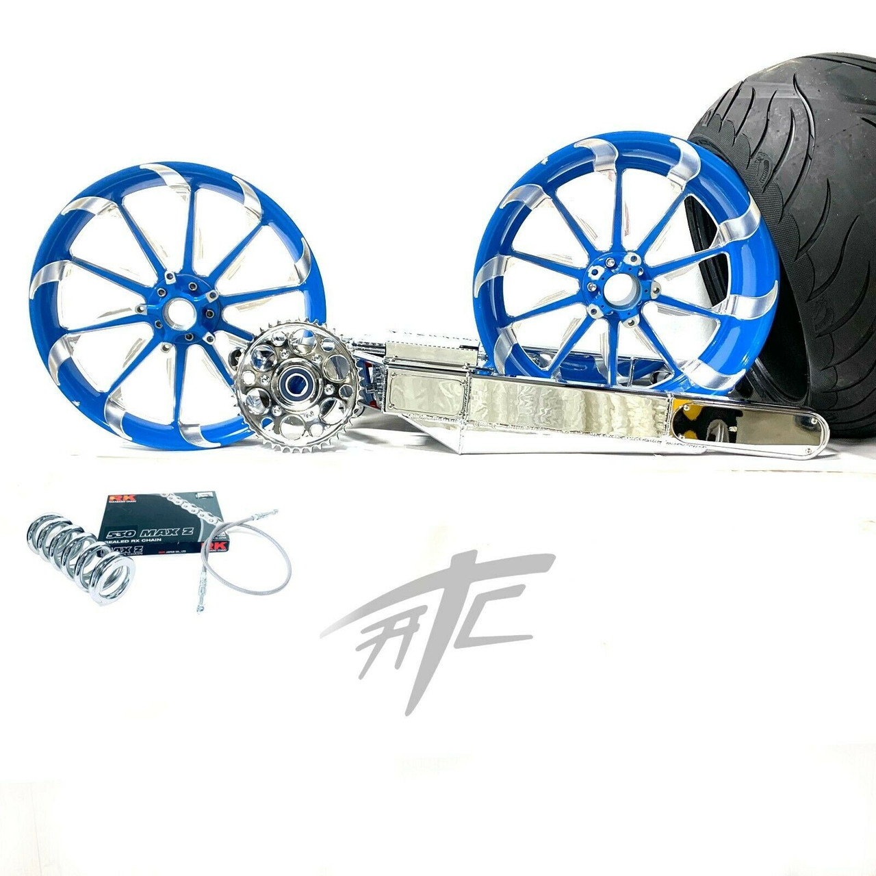 360 FAT TIRE KIT SKIERS BLUE TORNADO WHEELS CHROME ARM 12-22