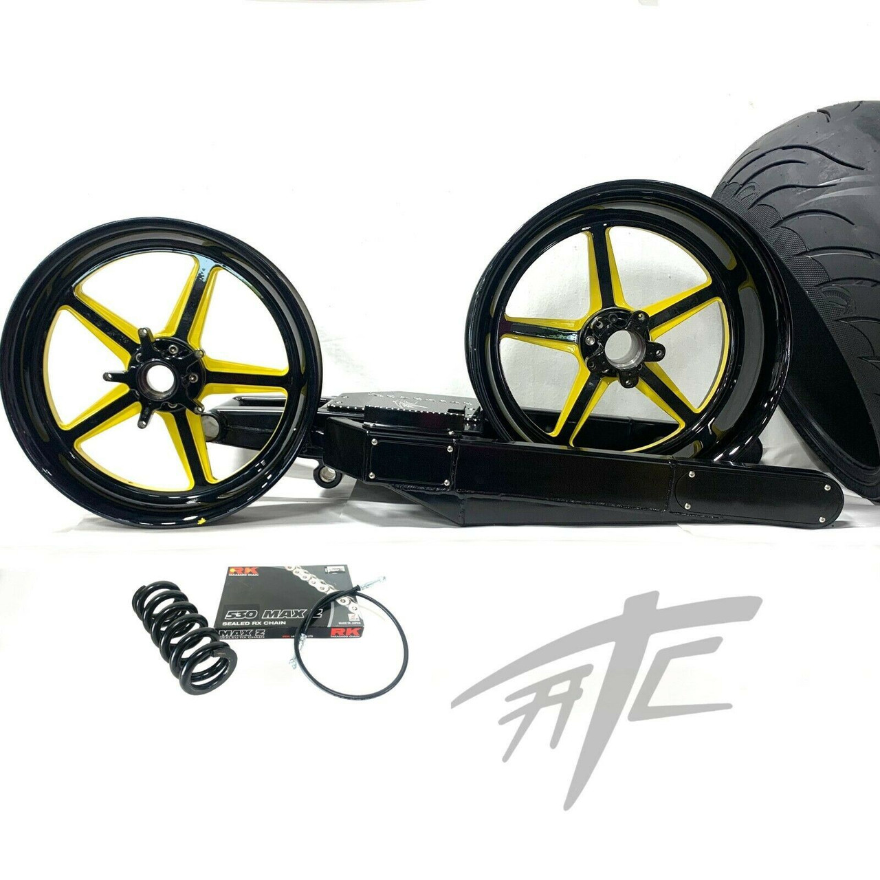 300 FAT TIRE KIT BLACK & YELLOW ALL STAR WHEELS 12-22 KAWASAKI
