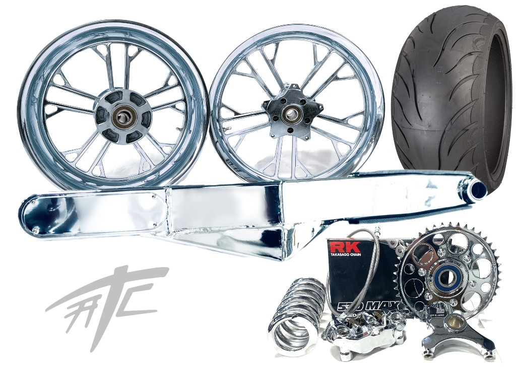 240 FAT TIRE KIT CHROME KILO WHEELS CHROME STEALTH ARM 12-22