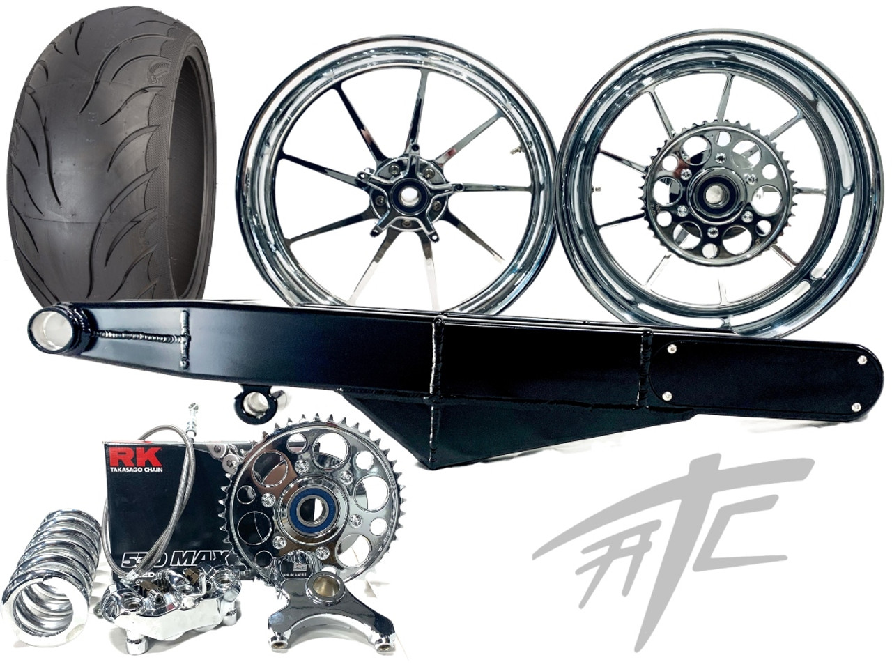 その他 moom 240 FAT TIRE KIT CHROME OMNI WHEELS BLACK STEALTH ARM 06-11