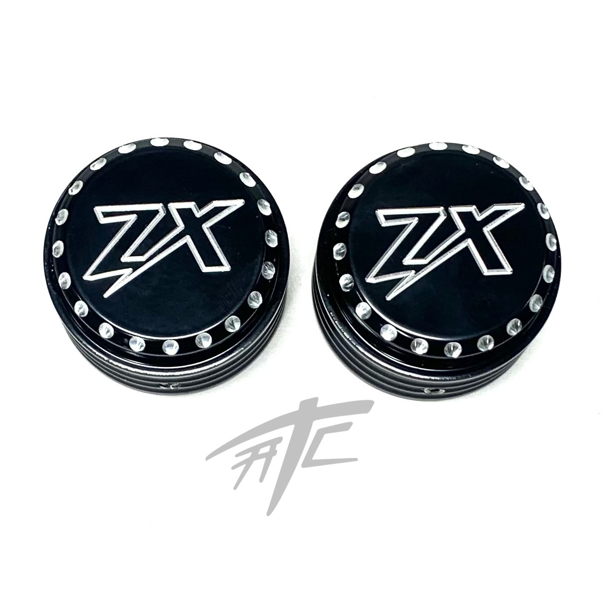 ZX-14 BLACK CONTRAST DIAMOND CUT “ZX” FORK CAPS 2006-2024 KAWASAKI