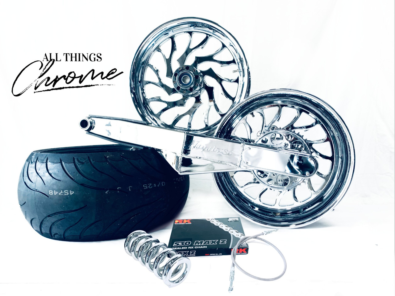 サプライ・アクセサリ・グッズ hayabusa HAYABUSA 240 FAT TIRE KIT WITH ALL CHROME HELLIAN WHEELS 22-24