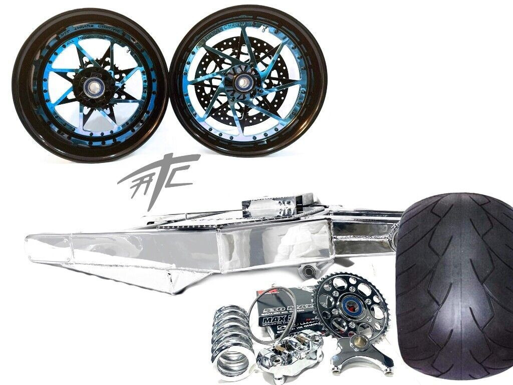 330 FAT TIRE KIT BLACK & BLUE SWITCHBACK CHROME ARM 06-11 KAWASAKI