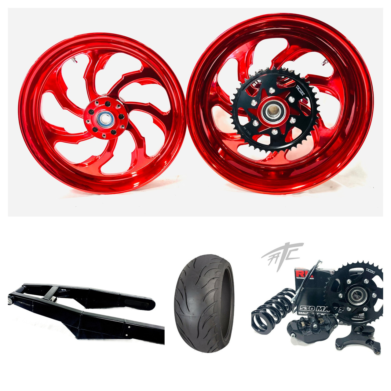 300 FAT TIRE KIT CANDY RED SAMURAI WHEEL BLACK ARM 12-22 KAWASAKI
