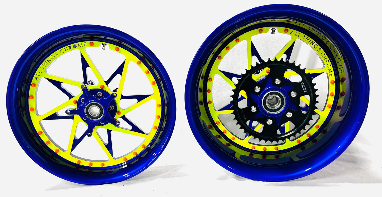 STOCK SIZE PURPLE & NEON SWITCHBACK WHEELS 06-11 KAWASAKI NINJA ZX