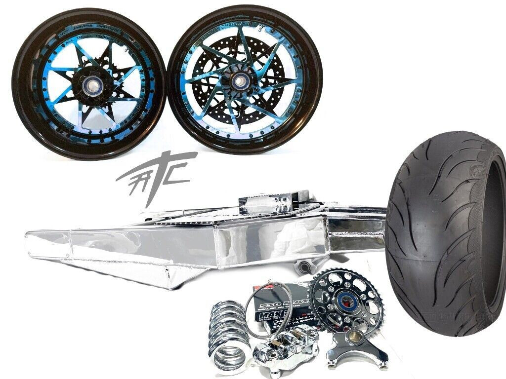 300 FAT TIRE KIT BLACK & BLUE SWITCHBACK CHROME ARM 12-22 KAWASAKI